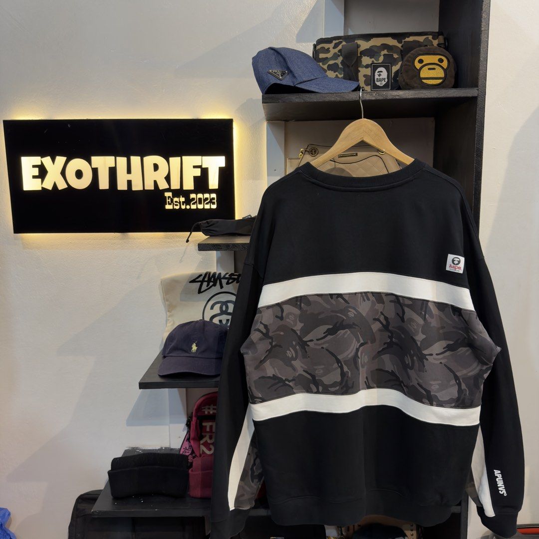 Aape Now Tritone Sweatshirt (Category: Coats, Jackets and Outerwear) located in Manila. Submitted by jerichomal82553 (Listing ID 1462563567, Image 2). Description: Aape Now Tritone Sweatshirt 24 by 29 Good Condition Complete Tags CLAIM 2300.