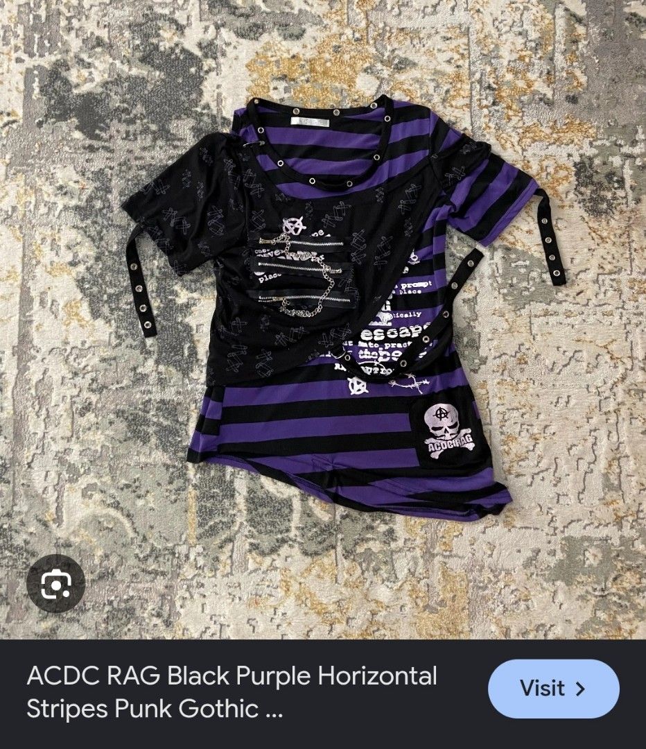 ACDC RAG Black Purple Horizontal Stripes Punk Gothic (Category: Others Tops) located in Iloilo. Submitted by cynehllevie (Listing ID 1462579223, Image 1). Description: 🍥SOLD starting price 🍥₱360 🍥bid increments ₱30.