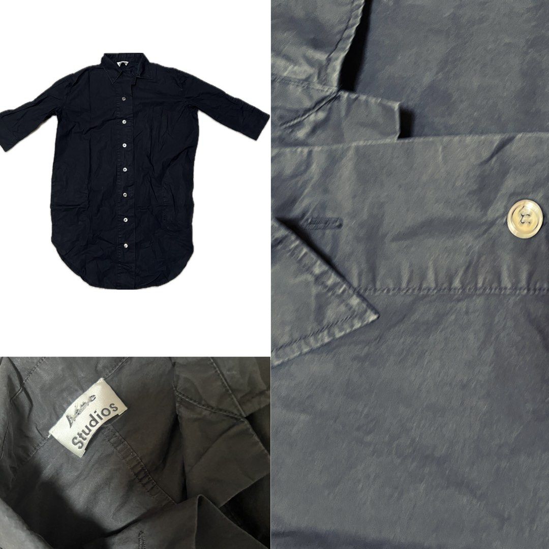 Acne Studios Oversized Shirt (Category: Tshirts & Polo Shirts ) located in Urdaneta. Submitted by randomjess00 (Listing ID 1462506938, Image 1). Description: - Acne Studios oversized shirt - Color: Dark Grey - Button-up front - Curved hemline - Two front pockets - Lightweight material - Estimated size: 36 - Perfect for layering or wearing as a standalone piece.