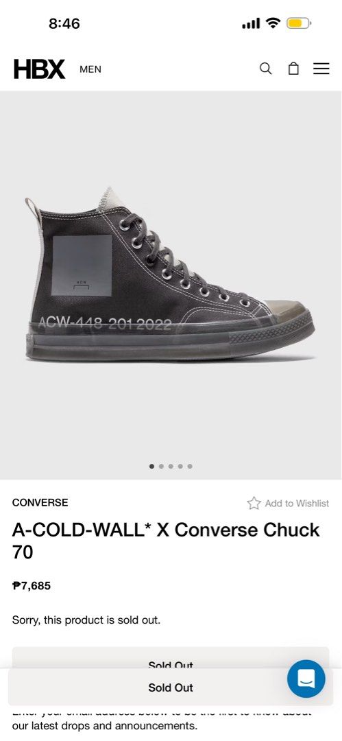 A-COLD-WALL* x Converse Chuck 70 High Top (Category: Sneakers) located in Cabuyao City. Submitted by _streetflavor (Listing ID 1462601843, Image 2). Description: A-COLD-WALL* X Converse Chuck 70 9/10 condi Used Size: 8US mens -2,499 pesos Dm.
