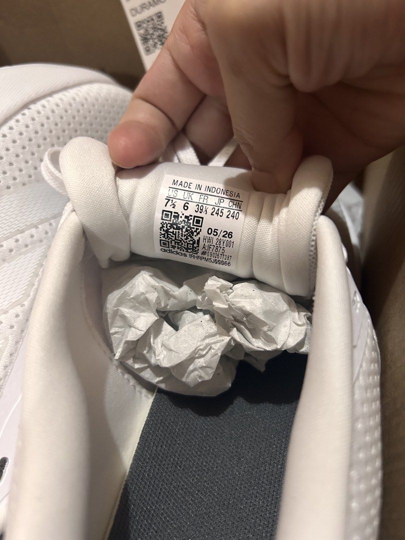 Adidas Duramo SL 24.5cm (Category: Sneakers) located in Antipolo. Submitted by remembrancesonline (Listing ID 1462464586, Image 2). Description: 1. Used only once (less than 2km) 2. Bought last Sept 10, 2026 3. Not fit for my wide feet :) 4. SRP 3,900 5. White/grey color 6. 7.5 / 24.5cm womens .