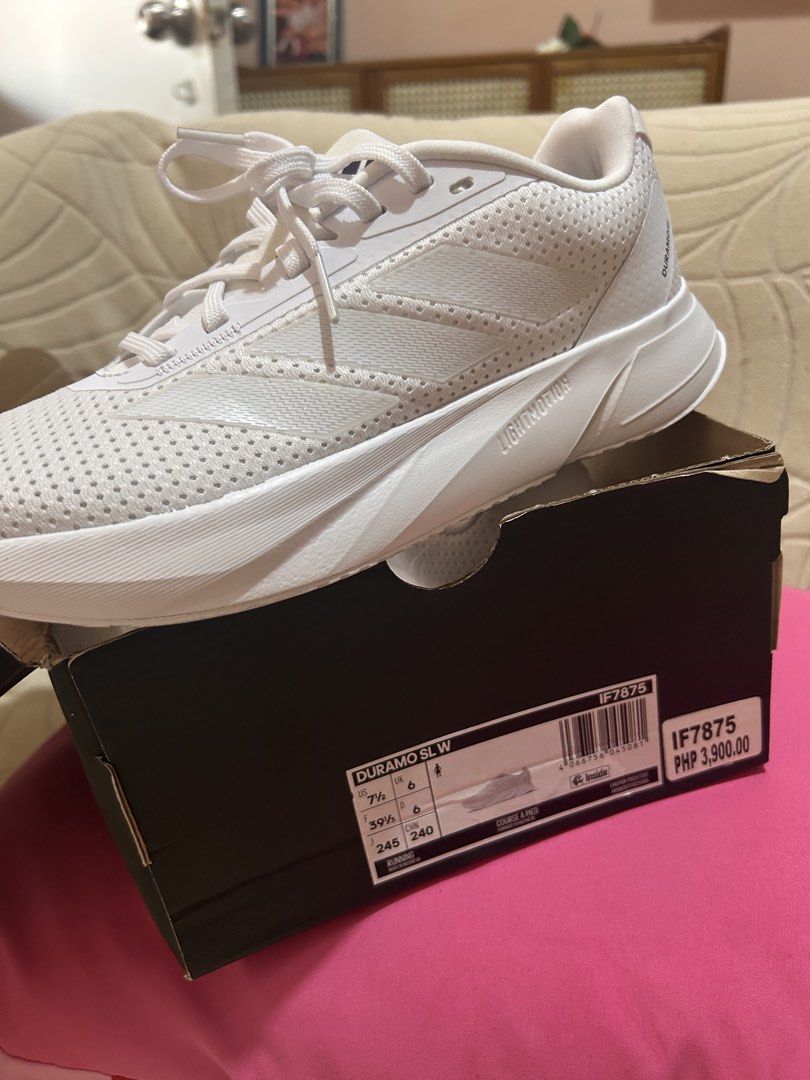Adidas Duramo SL 24.5cm (Category: Sneakers) located in Antipolo. Submitted by remembrancesonline (Listing ID 1462464586, Image 3). Description: 1. Used only once (less than 2km) 2. Bought last Sept 10, 2026 3. Not fit for my wide feet :) 4. SRP 3,900 5. White/grey color 6. 7.5 / 24.5cm womens .