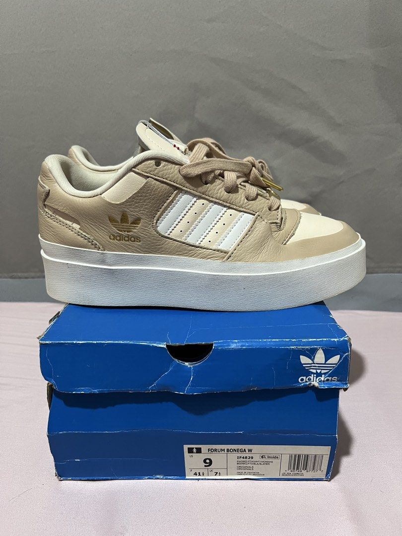 Adidas Forum Bonega W Beige Platform Sneakers (Category: Sneakers) located in Manila. Submitted by cedie012 (Listing ID 1462557899, Image 2). Description: - Adidas Forum Bonega W platform sneakers - Color: Beige - Size: US Women's 9 - bought in US - Features classic Adidas stripes - Chunky platform sole - Comes with original box - Perfect for adding height to your outfit -condition: with original box(used once) .