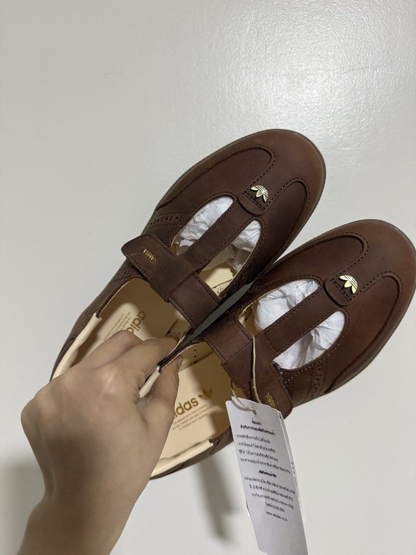 ADIDAS SAMBA JANE W 🤎 (Category: Sneakers) located in Tagaytay City. Submitted by chezcaab (Listing ID 1462613548, Image 1). Description: - Brand: Adidas - Model: Samba Jane W - Color: Brown - Material: Leather - Features: Mary Jane strap, classic gum sole - Condition: Brand new with original tags - Size: US 6 / UK 4.5 / JPN 230 Condition: Brand new, never worn RFS: Wrong size — bought in Bangkok, Thailand Note: No original box included. Shoes o