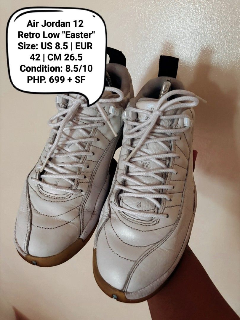 Air Jordan 12 Retro Low Easter US 8.5 (Category: Sneakers) located in Manila. Submitted by mugiwara14 (Listing ID 1462510479, Image 1). Description: - Air Jordan 12 Retro Low "Easter" - Size: US 8.5 / EUR 42 / CM 26.5 - Colorway: Easter - Price: PHP 699 + shipping - Perfect addition to your sneaker collection!.