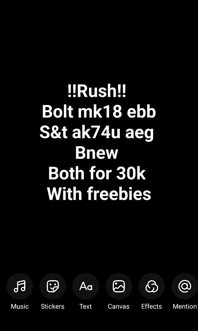 AIRSOFT TOY (Category: Action & Battle Toys) located in Manila. Submitted by ren_28 (Listing ID 1462646421, Image 3). Description: RUSH RUSH RUSH PM FOR MORE DETAILS NOTE❗ BOTH FOR 30K ALL BNEW BOLT ITSELF COST 24K NA S&T ak is hard to find If separate 18k each free scope 30K FIX FIX ALL BNEW.