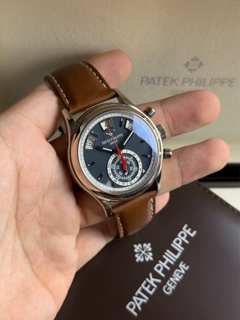 Annual Calendar Chronograph (Category: Men's Watches) located in Makati City. Submitted by swissperpetual (Listing ID 1462478621, Image 2). Description: Patek Philippe Annual Calendar Chronograph White Gold Blue Dial 5960/01G-001 40.5mm 2021 Complete Set Condition: 9/10 (Excellent Condition) Price: P2,988,000 Negotiable 🤝 7 Day Moneyback Guarantee 🧑‍🔧 1 Year SP Service Warranty 💱 Trades Offers and Pre-orders Accepted 💳 Credit Card Options Av