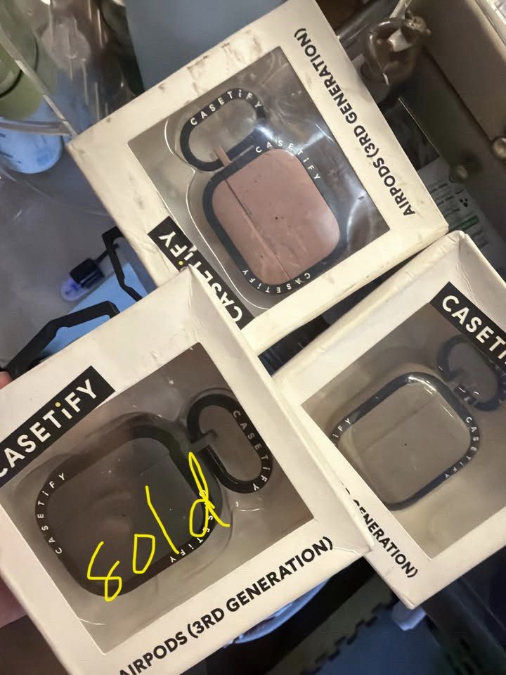 APPLE AIRPODS GEN 3 CASE (from digital walker) (Category: Cases & Sleeves) located in Mandaluyong City. Submitted by irishochiai (Listing ID 1462447706, Image 1). Description: Casetify (Hard case): Pink, Brown, Gray (SOLD); srp: 2390php Speck (Hard case): Black; srp: 1090php Only 1 each. Issue: Box not perfect na but inside are 10/10 condition. RFS: Sticked to UAG. Location: Mandaluyong/ BGC Shipping c/o buyer Mode of payment: Any except COD and 