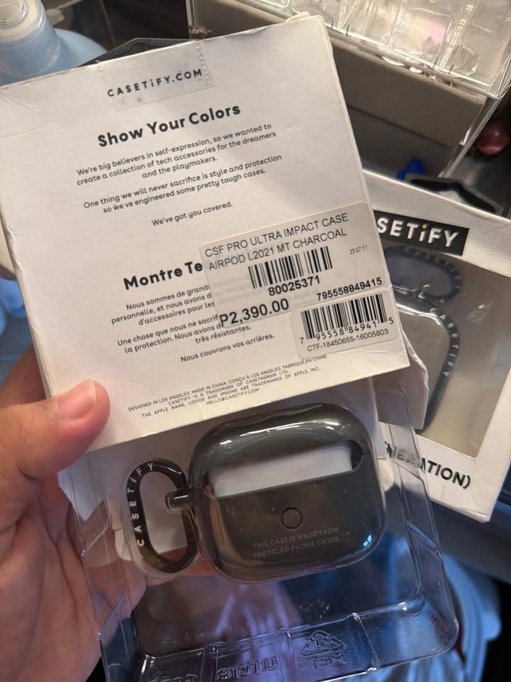 APPLE AIRPODS GEN 3 CASE (from digital walker) (Category: Cases & Sleeves) located in Mandaluyong City. Submitted by irishochiai (Listing ID 1462447706, Image 2). Description: Casetify (Hard case): Pink, Brown, Gray (SOLD); srp: 2390php Speck (Hard case): Black; srp: 1090php Only 1 each. Issue: Box not perfect na but inside are 10/10 condition. RFS: Sticked to UAG. Location: Mandaluyong/ BGC Shipping c/o buyer Mode of payment: Any except COD and 