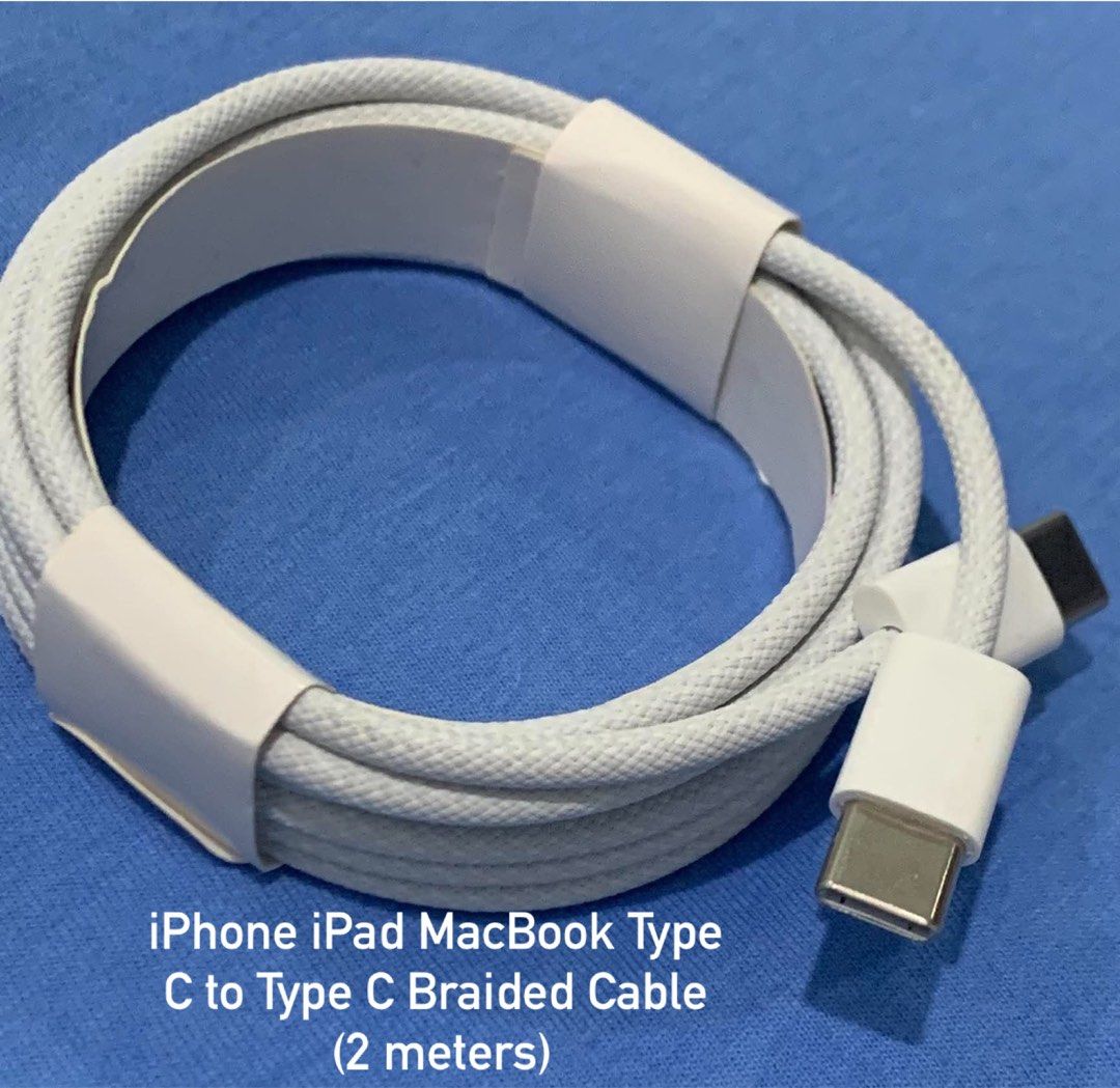 Apple USB-C Braided Cable (2 meters) for iPhone iPad MacBook Cable Charger (Category: Chargers & Cables) located in San Juan City. Submitted by ph_gadgets_hub (Listing ID 1462468402, Image 1). Description: 💯% apple accessories😍 💯% data sync supported 💯% brand new WE ARE SALE‼️ ₱700 Type C To Type C MacBook and iPad Cable (2m) -USB-C to USB-C Braided Cable (2m)❤️ also available: ₱1,000 30W USB-C Power Adapter ₱1,300 61W USB-C Power Adapter ₱1,