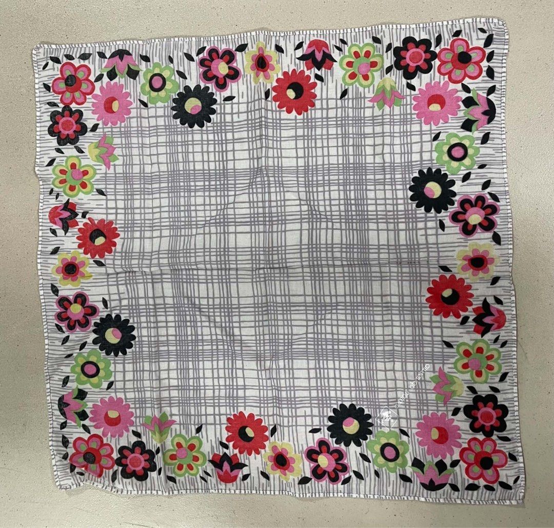 Armando Caruso Handkerchief - Floral Pattern (Category: Handkerchief & Pocket Squares) located in Quezon City. Submitted by meggoquingco (Listing ID 1462513306, Image 2). Description: - Cute Armando Caruso handkerchief - Grey plaid background with colorful floral border - Ideal for accessorizing or as a small gift.