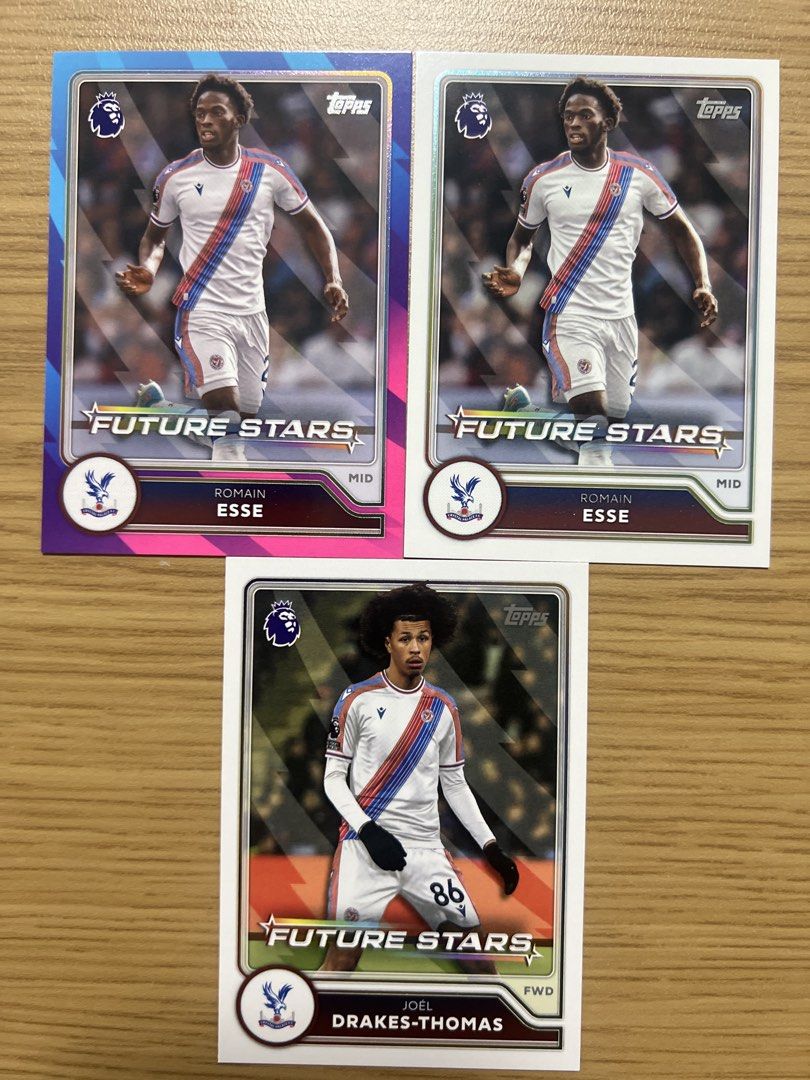 Assorted characters (Category: Raw Cards) located in Singapore. Submitted by wah_zai1990 (Listing ID 1461360521, Image 4). Description: Selling a collection of Topps Premier League Future Stars football cards. Includes players like Jack Fletcher, Shea Lacey, Chris Rigg, Veljko Milosavljevic, Luka Kroupi, Romain Esse, Joel Drakes-Thomas, and Josh King. Great for any collector or fan of these young talents. Grab them all!.