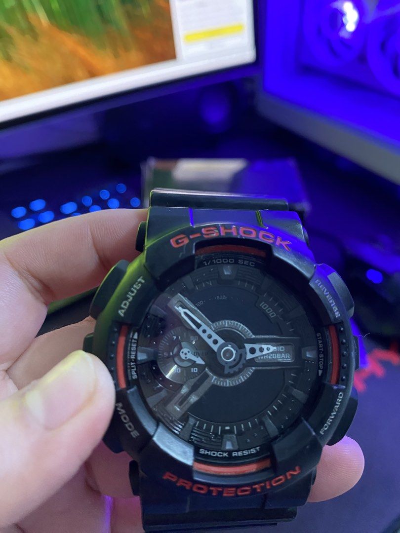 Authentic Casio G-Shock GA-110HR – Red Band Edition (Category: Men's Watches) located in Santa Rosa. Submitted by mhlnrsl (Listing ID 1462568923, Image 2). Description: G-Shock heritage: Casio GA-110HR Built for durability and bold style. - Rugged black case - Striking red band - Stainless steel backplate •Authenticity: Original Casio G-Shock with engraved backplate “5146 GA-110HR.” • Condition: Gently used, well-maintained, comes with original b