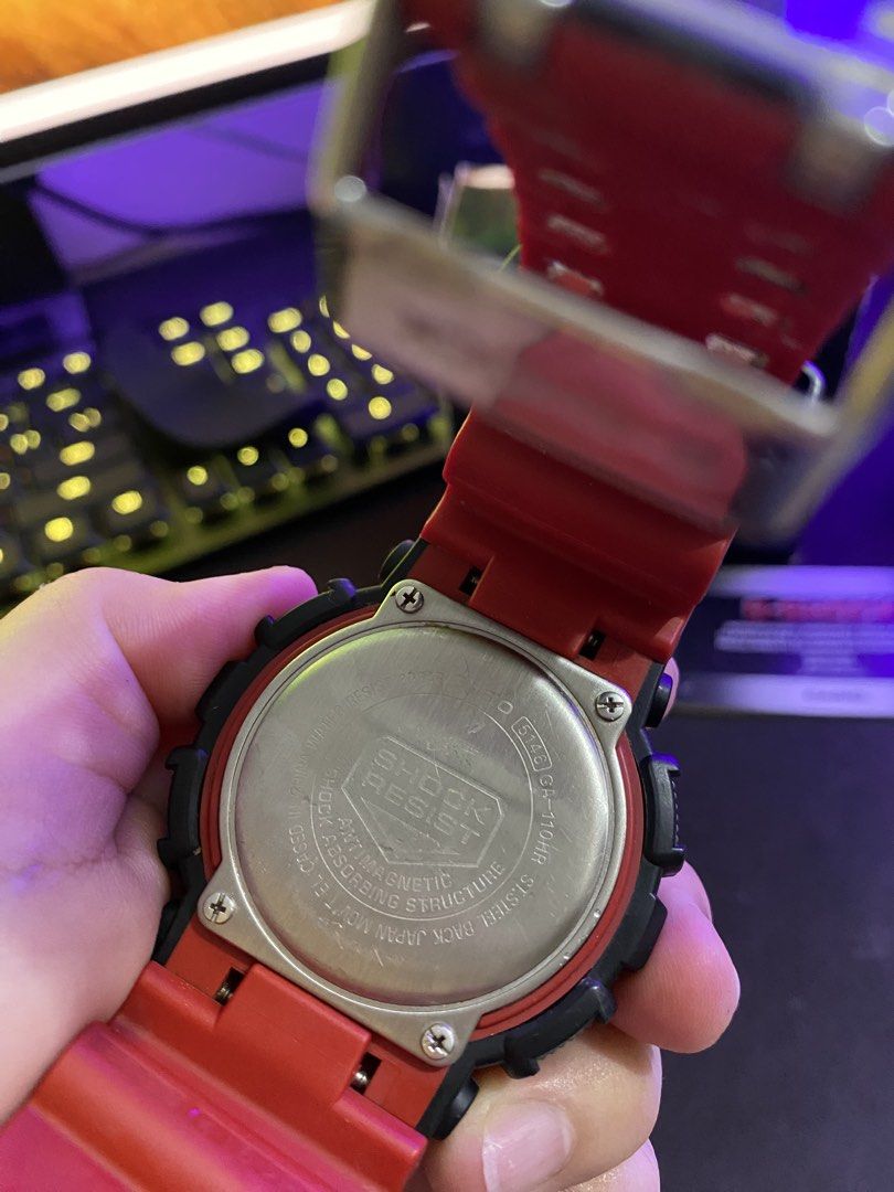 Authentic Casio G-Shock GA-110HR – Red Band Edition (Category: Men's Watches) located in Santa Rosa. Submitted by mhlnrsl (Listing ID 1462568923, Image 3). Description: G-Shock heritage: Casio GA-110HR Built for durability and bold style. - Rugged black case - Striking red band - Stainless steel backplate •Authenticity: Original Casio G-Shock with engraved backplate “5146 GA-110HR.” • Condition: Gently used, well-maintained, comes with original b
