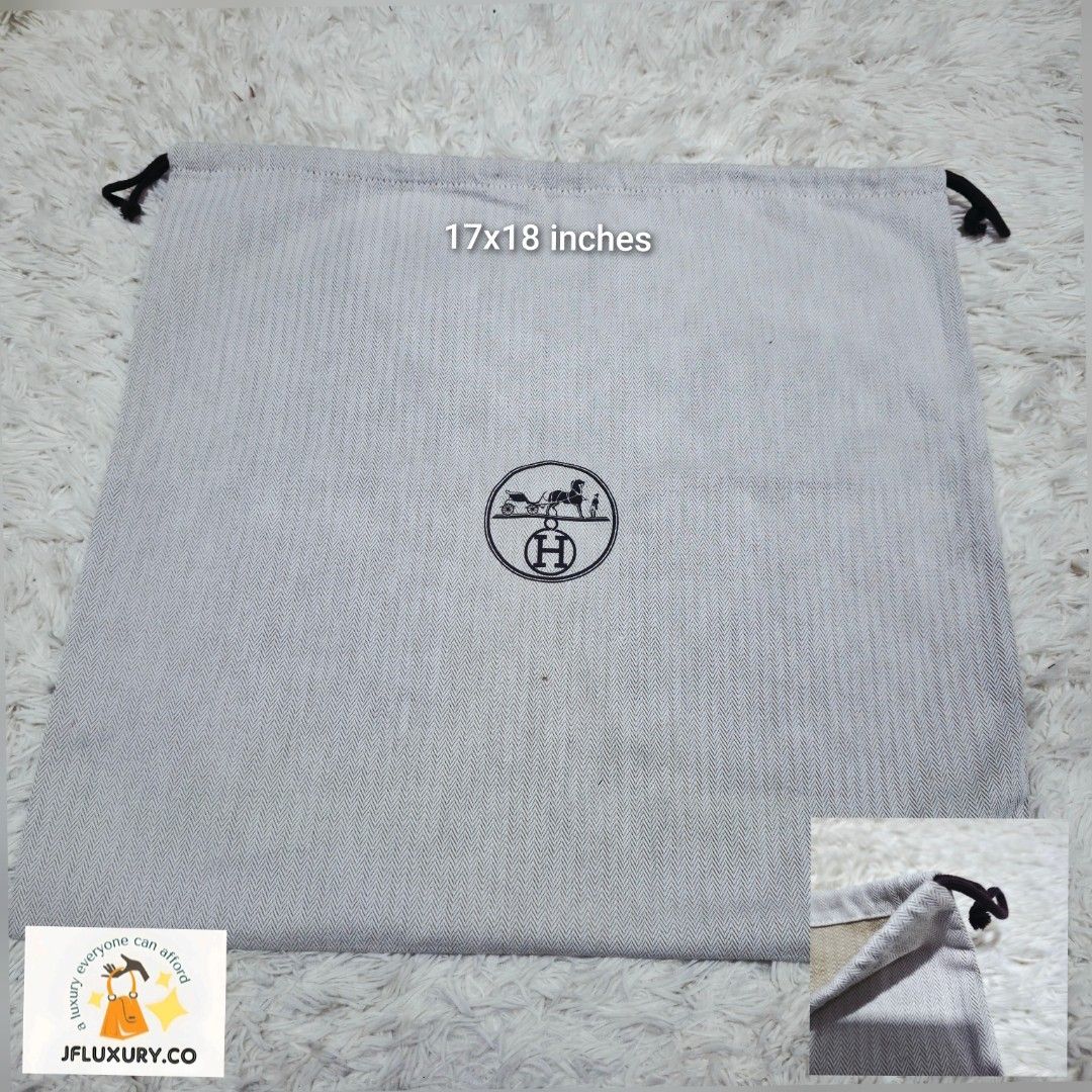 Authentic Hermes Dust Bag 17x18 inches (Category: Luxury Bags & Wallets) located in Manila. Submitted by jfluxury.co (Listing ID 1462649815, Image 1). Description: excellent condition like new no flaws bought in Japan 🇯🇵 💯% Authentic. 😊 Money back guarantee. 😊 Clean and ready to use na.