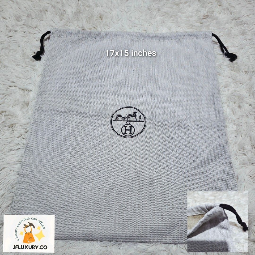 Authentic Hermes Dust Bag 17x15 inches (Category: Luxury Bags & Wallets) located in Manila. Submitted by jfluxury.co (Listing ID 1462649990, Image 1). Description: excellent condition like new no flaws bought in Japan 🇯🇵 💯% Authentic. 😊 Money back guarantee. 😊 Clean and ready to use na.