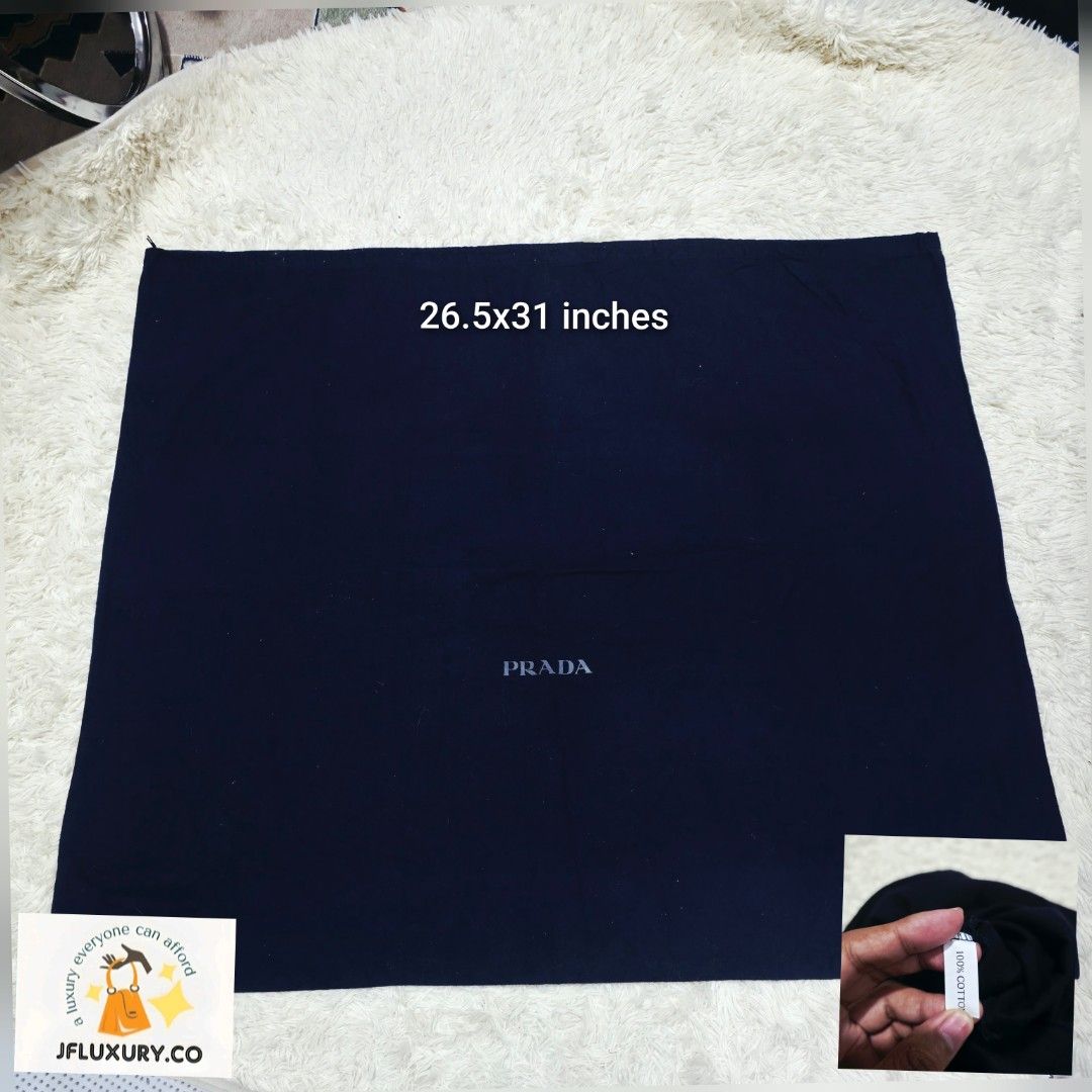 Authentic Prada dust bag 26x31 inches (Category: Tote Bags) located in Manila. Submitted by jfluxury.co (Listing ID 1462650047, Image 1). Description: excellent condition like new no flaws bought in Japan 🇯🇵 💯% Authentic. 😊 Money back guarantee. 😊 Clean and ready to use na.