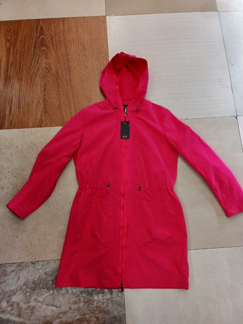 AX Armani Exchange Pink Hooded Jacket S (Category: Coats, Jackets and Outerwear) located in Bogo. Submitted by thrift_kier (Listing ID 1462586901, Image 1). Description: - Pink AX Armani Exchange jacket - Hooded design with drawstring waist - Full zip front closure - Size: S - Made in China - Original tag attached, showing original price of $300.00.