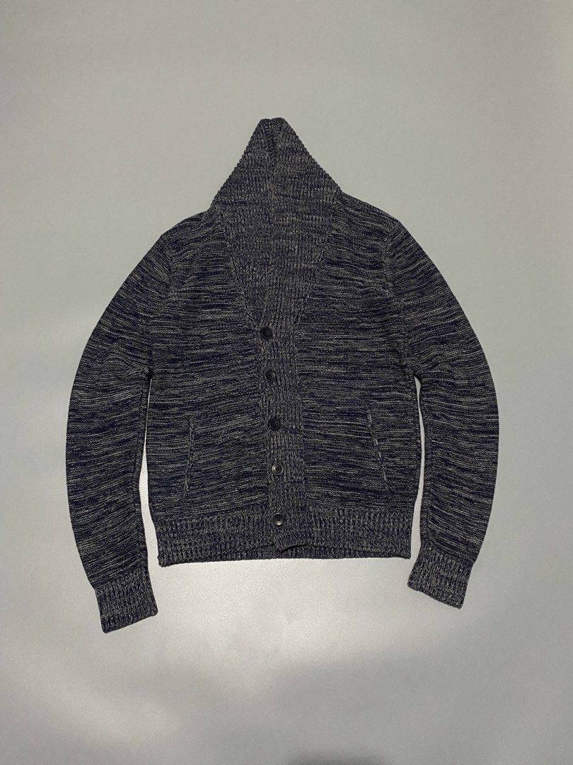 AX Armani Exchange Shawl Collar Cardigan (Category: Coats, Jackets and Outerwear) located in Paranaque City. Submitted by dfindss. (Listing ID 1462572587, Image 2). Description: - Armani Exchange knit cardigan - Grey and navy marled pattern - Shawl collar design - Button closure - Two front pockets - Size S/P - Ideal for layering.