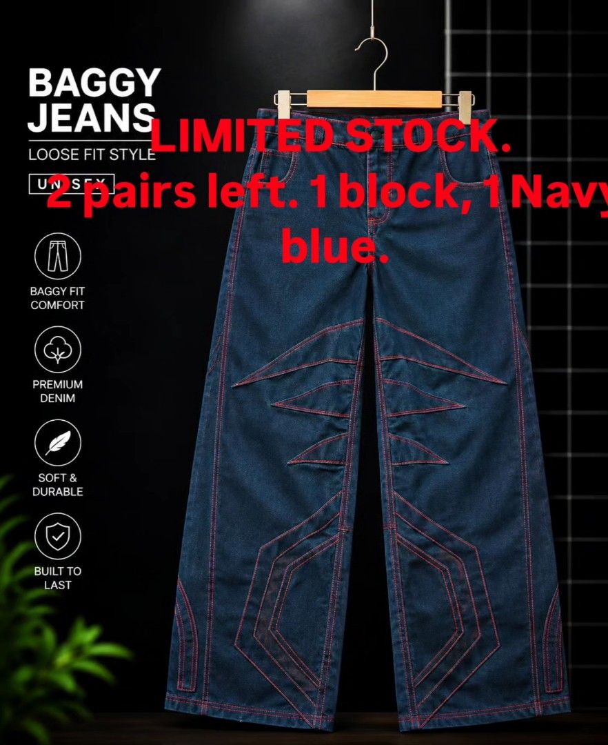 Baggy pants (Category: Jeans) located in Pandi. Submitted by jeffreysflores17 (Listing ID 1462569562, Image 1). Description: 2 pairs left. 1 block, 1 Navy blue..