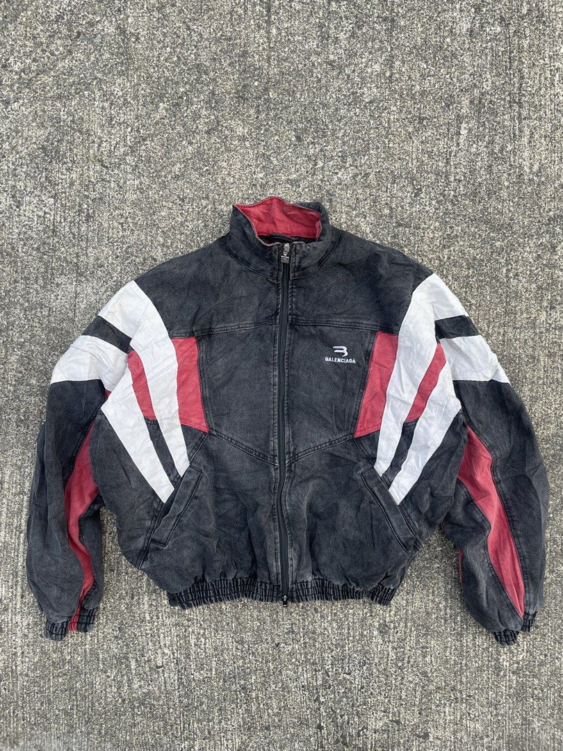 Balenciaga Washed Black Denim Track Jacket (Category: Coats, Jackets and Outerwear) located in Cebu City. Submitted by thrifted.john (Listing ID 1462558278, Image 1). Description: Balenciaga Washed Black Denim Track Jacket - Size XL fitting - Dimes: W26 / L27 - 9/10 colorate & condition - no issue - need wash fresh from bale 3,500.
