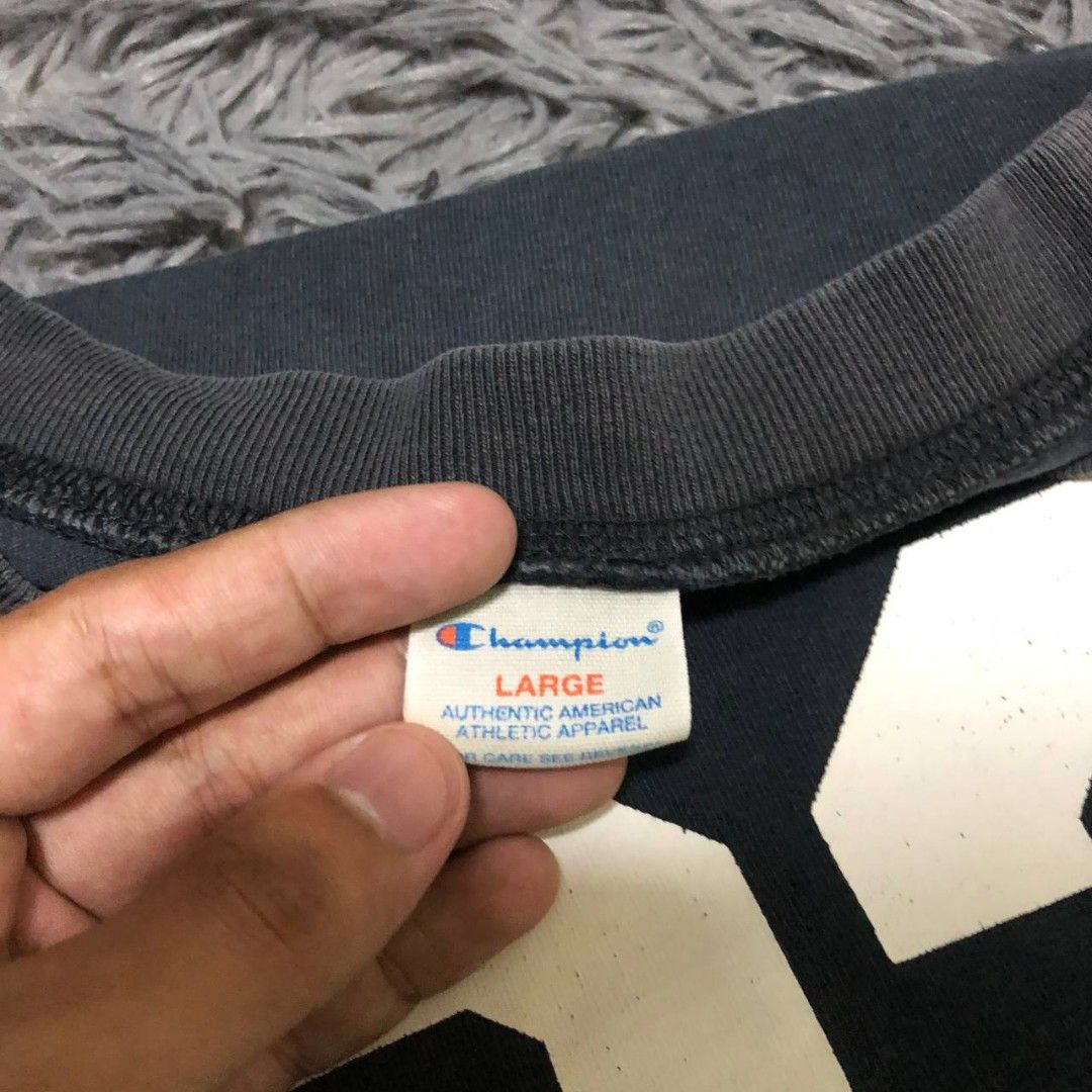 Bape x Champion Shirt (Category: Tshirts & Polo Shirts ) located in Camiling. Submitted by thriftscape2024 (Listing ID 1462563122, Image 2). Description: Excellent Condition Color rate: 9/10 Issue: mini fade and hairline Dimes: W20xL27.