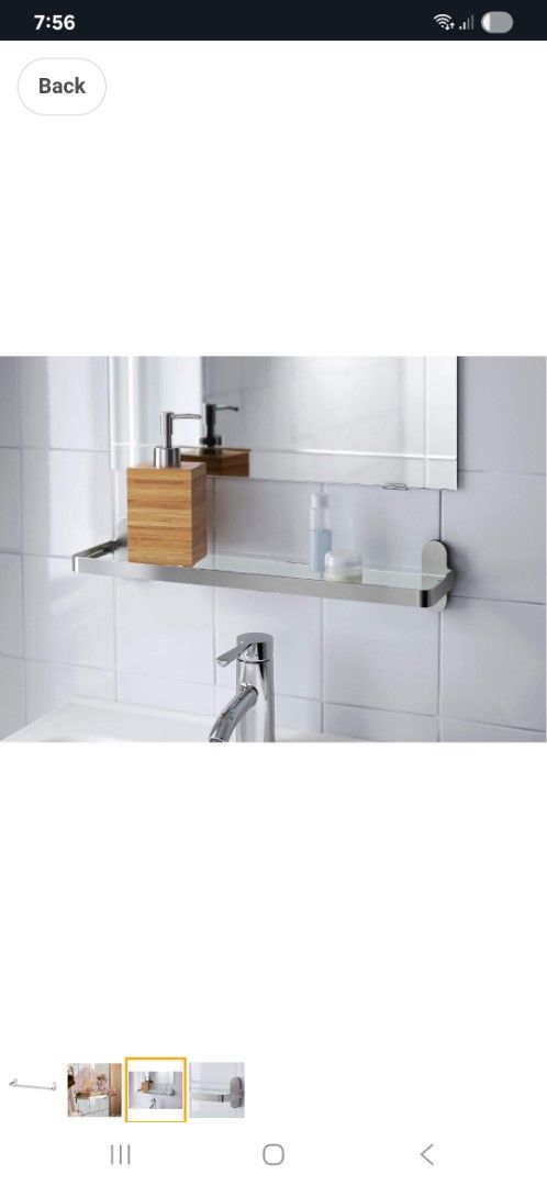 Bathroom Shelf (Category: Shelves, Cabinets & Racks) located in Marikina City. Submitted by darthvader888 (Listing ID 1462440016, Image 2). Description: - Brand new IKEA BROGRUND shelf - Material: Stainless steel - Dimensions: 57cm x 11cm - Ideal for bathroom or kitchen organization - Mounting screws included - Unopened, original packaging.