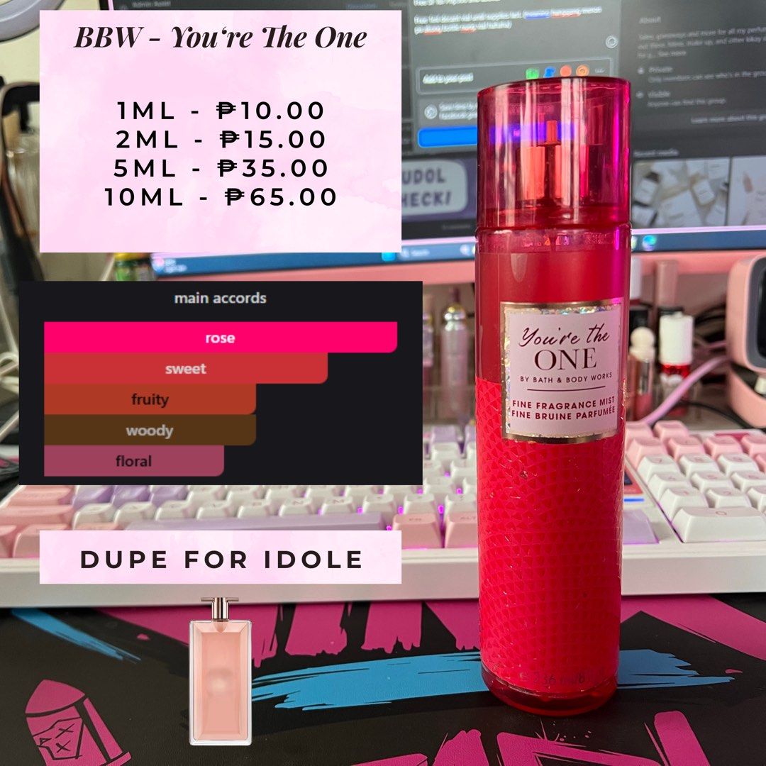 BBW You’re The One Decant (Category: Fragrance & Deodorants) located in Angeles City. Submitted by szyszy0811 (Listing ID 1462449401, Image 1). Description: See photo for pricing.