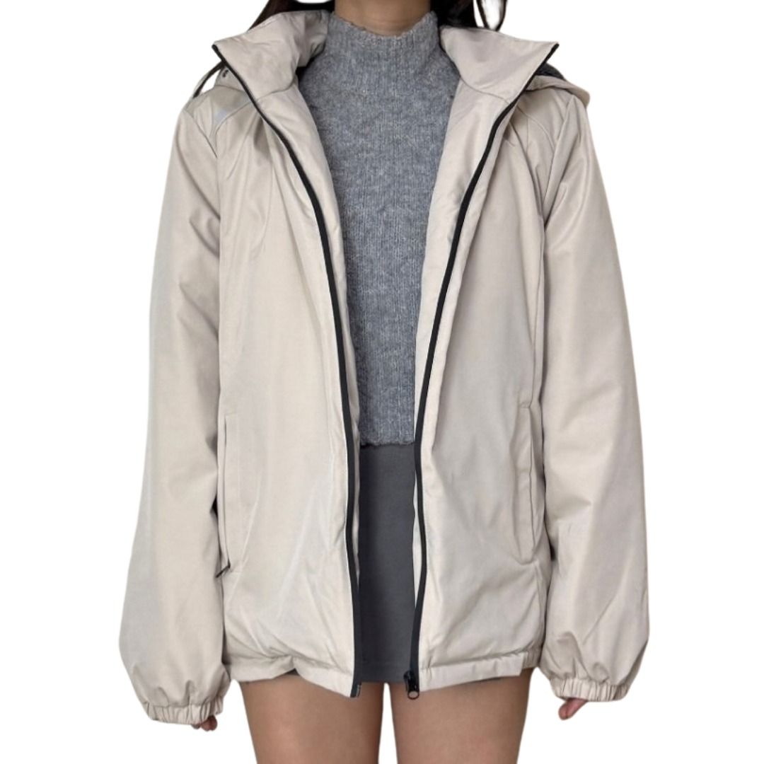 Beige Hooded Zip-Up Jacket (Category: Coats, Jackets and Outerwear) located in Davao. Submitted by oreoswithpeanutbutter (Listing ID 1462557445, Image 2). Description: FREE SHIPPING from DAVAO FREE DELIVERY within DAVAO - Lightweight beige jacket - Attached hood - Zip-up front closure - Elasticated cuffs and hem - Two front pockets - Ideal for layering or light rain protection - Packable and easy to wear.