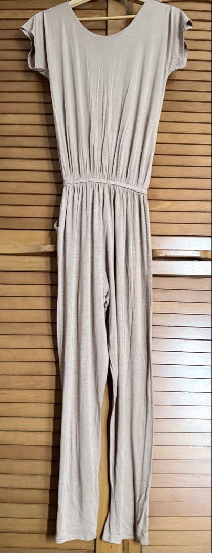 Beige Jumpsuit with Drawstring Waist and Pockets (Category: Jumpsuits) located in Paranaque City. Submitted by roanclauds (Listing ID 1462536007, Image 2). Description: - Comfy beige cotton jumpsuit - Elasticated drawstring waist with tie - Side pockets - Short sleeves - Relaxed fit - Ideal for casual wear - Easy to style - Fits S-M body frame.