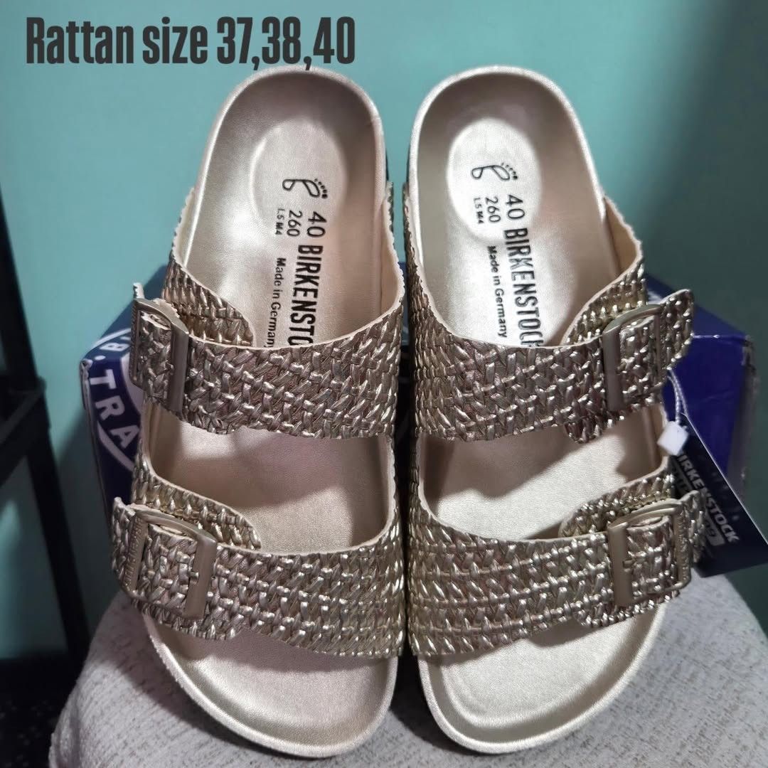 Birkenstock Rattan Gold Sandals (Category: Flats & Sandals) located in Taguig. Submitted by chloe_clothingco. (Listing ID 1462580902, Image 1). Description: Gold Birkenstock Sandals - Made in Germany - Unique woven rattan-like strap - Available size: 37,38,40 - Perfect for comfortable and stylish everyday wear OEM • with Box.