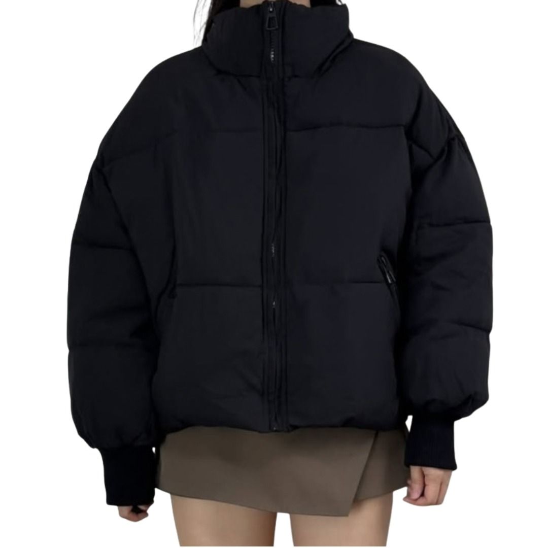 Black Cropped Puffer Jacket with High Neck (Category: Coats, Jackets and Outerwear) located in Davao. Submitted by oreoswithpeanutbutter (Listing ID 1462557605, Image 2). Description: FREE SHIPPING from DAVAO FREE DELIVERY within DAVAO - Cropped black puffer jacket - High-neck design - Ribbed cuffs for a snug fit - Warm and cozy feel - Easy zip-up front - Versatile and simple style - Ideal for cooler weather.