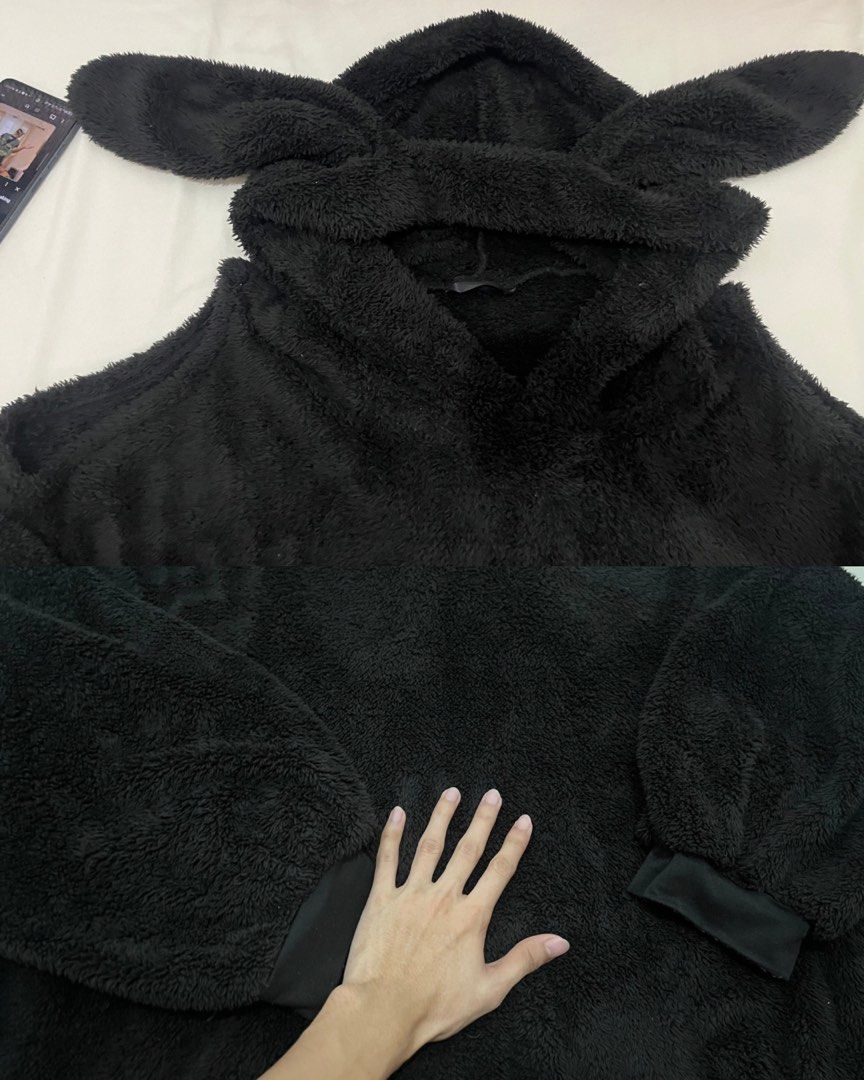 Black Fluffy Hoodie with Bunny Ears (Category: Coats, Jackets and Outerwear) located in Marikina City. Submitted by dowsie.shop4divas (Listing ID 1462556568, Image 2). Description: Box Type Hoodie Oversized - Super soft black hoodie - Features cute bunny ears on the hood - Long sleeves with elastic cuffs - Cozy and warm for lounging or casual wear - Perfect for cute and comfy outfits.