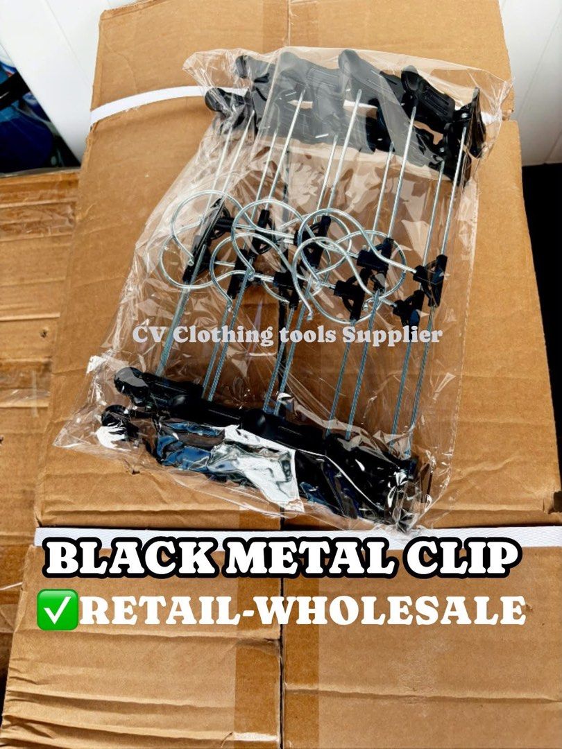 BLACK METAL CLIP HANGER (Category: Hooks & Hangers) located in Manila. Submitted by shelvingstoreandmore (Listing ID 1462670288, Image 1). Description: Retail-₱95/10pcs Bundle-₱900-100pcs Wholesale sold per box(500pcs)-₱4,250 Can SHIPP nationwide Direct warehouse Kaya affordable Ang price .
