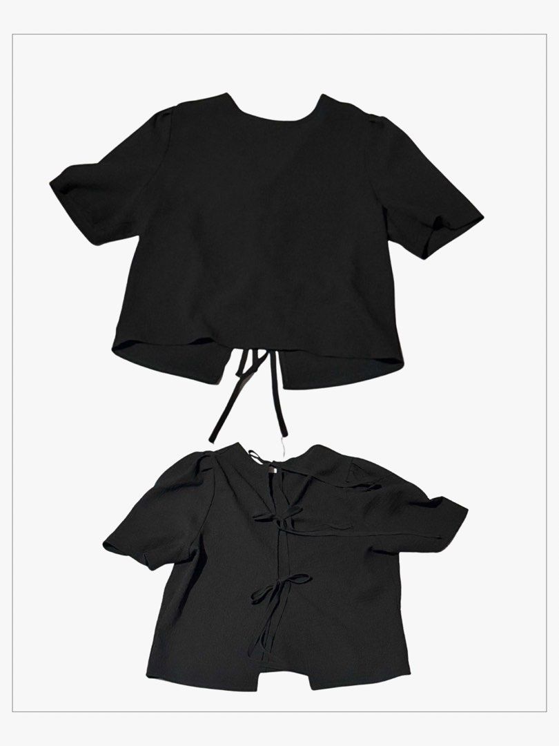 Black Puff Sleeve Tie Back Cropped Top (Category: Blouses) located in Manila. Submitted by shai.rms (Listing ID 1462615411, Image 1). Description: - Cute black cropped top - Features puff short sleeves - Tie-back detail at the hem - Can be tied in front or back - Perfect for casual wear or dressing up.