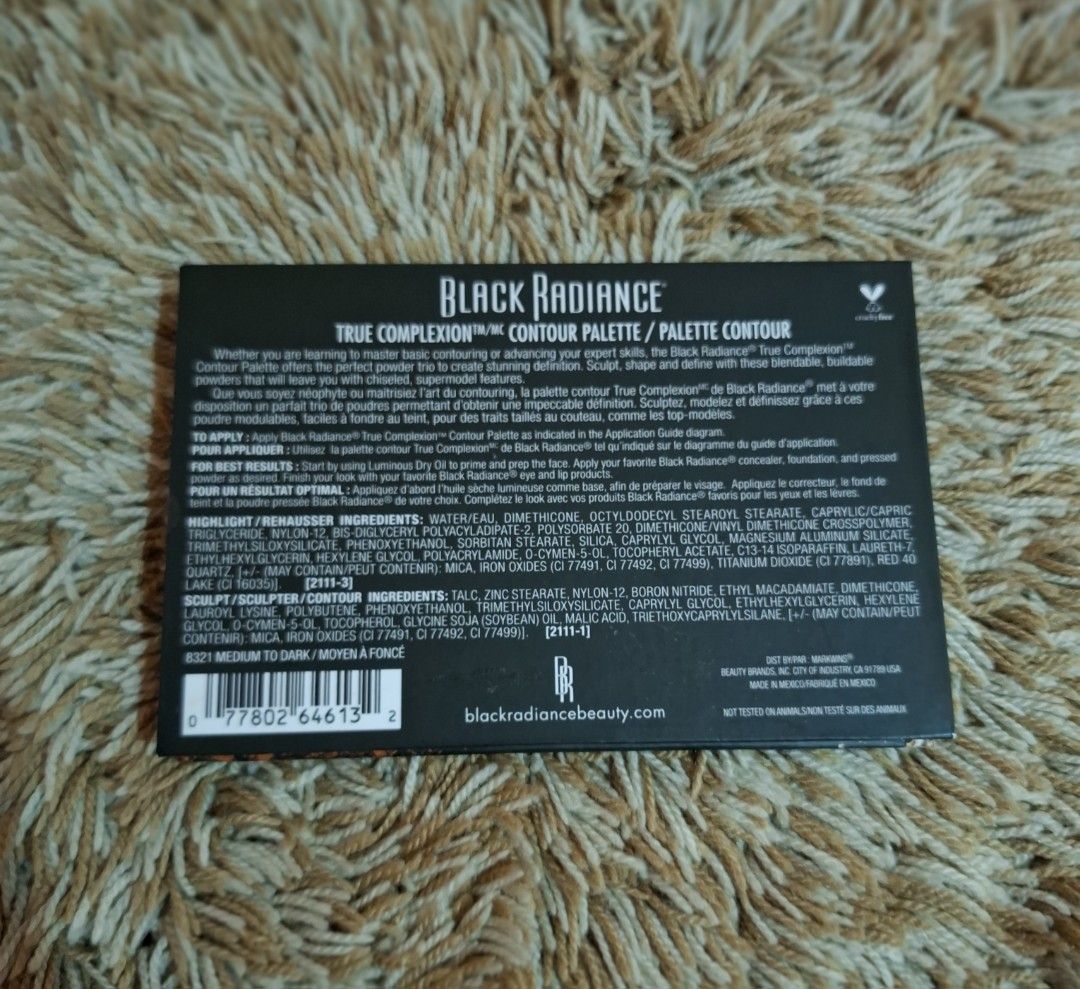 Black Radiance True Complexion Contour Palette Medium to Dark (Category: Makeup) located in Rizal. Submitted by mirisica (Listing ID 1462567066, Image 2). Description: - Black Radiance True Complexion Contour Palette - Designed for medium to dark skin tones - Includes highlight/rehausser and sculpt/sculpted powders - Perfect for defining and shaping facial features - Easy to blend and buildable powders - Achieve a sculpted look.