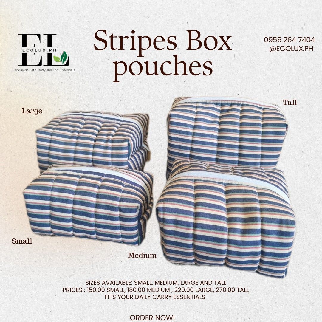 Box Pouches (Category: Purses & Pouches) located in Marikina City. Submitted by ecolux.ph (Listing ID 1462680119, Image 3). Description: 🧵 EcoLux.ph Box Pouches Handmade box pouches, thoughtfully sewn in small batches using carefully selected fabrics. Designed to be both practical and stylish, these versatile pouches are perfect for organizing your everyday essentials, cosmetics, toiletries, accessories, or small personal items. Available in dif