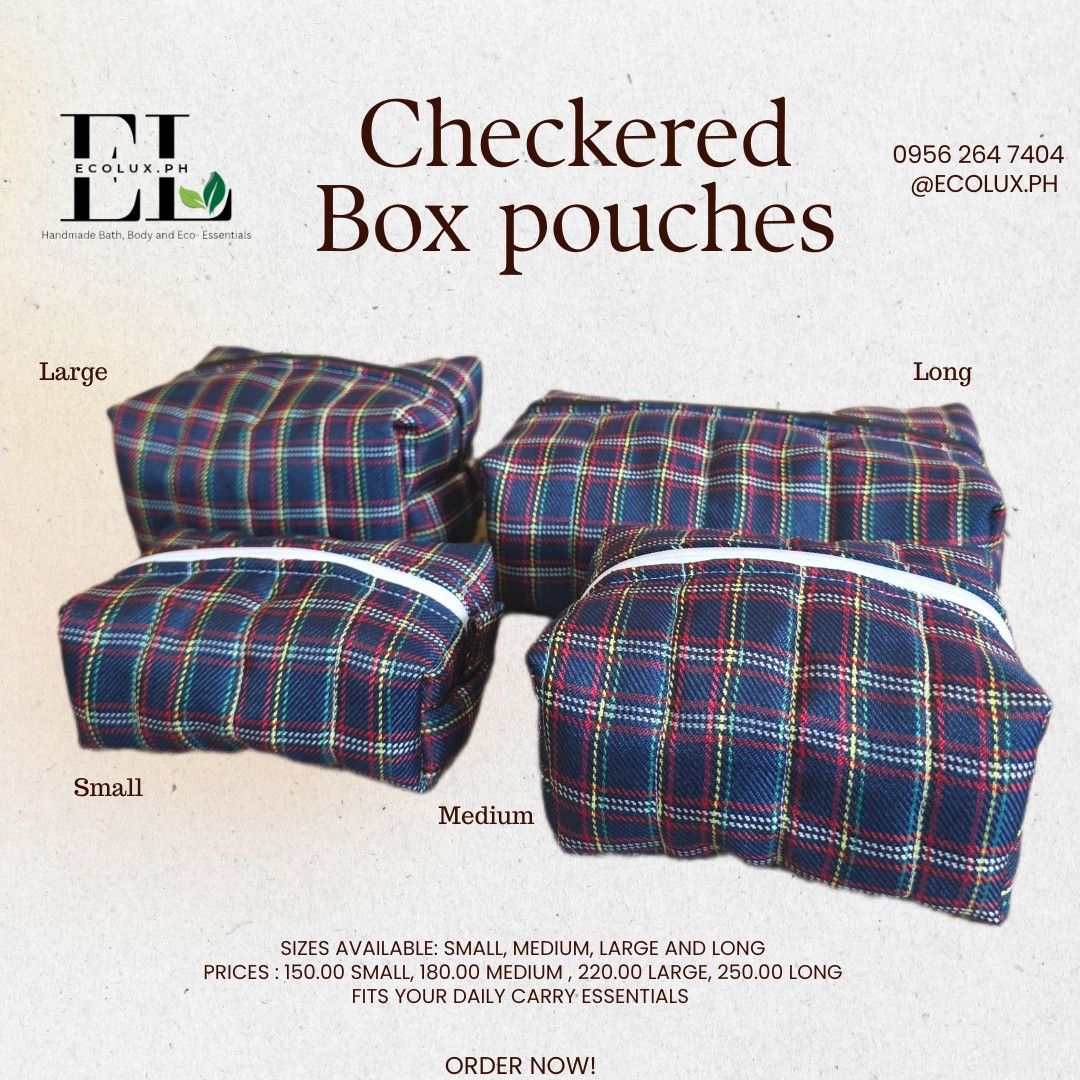 Box Pouches (Category: Purses & Pouches) located in Marikina City. Submitted by ecolux.ph (Listing ID 1462680119, Image 2). Description: 🧵 EcoLux.ph Box Pouches Handmade box pouches, thoughtfully sewn in small batches using carefully selected fabrics. Designed to be both practical and stylish, these versatile pouches are perfect for organizing your everyday essentials, cosmetics, toiletries, accessories, or small personal items. Available in dif
