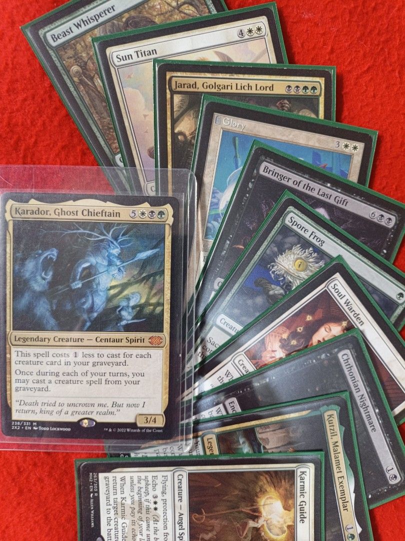 Bracket 2 Deck - Karador, Ghost Chieftain (Category: Raw Singles) located in Pasig City. Submitted by rtk_lpm (Listing ID 1462459108, Image 1). Description: moxfield link for decklist: https://moxfield.com/decks/JU1LxSnSFkyvH0AxI09PHQ Location: Pasig Looking for a precon type budget deck with graveyard shenanigans? This might be the deck for you! A midrange-y reanimator, pseudo control deck with plenty of boardwipes and removal spells. Can withst