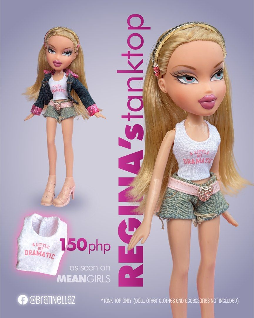 Bratz Regina’s Tank Top (Category: Handmade Craft) located in Quezon City. Submitted by bratinellaz (Listing ID 1462563620, Image 1). Description: 👄THAT’S SO FETCH!👄 REGINA’S TANK TOP 💅🏽 Php 150 each 💅🏽 Tank Top only (Doll, other clothes and accessories not included) 💅🏽 This is handmade so expect some imperfections 💅🏽 Do not wash, glue dissolves in water 💅🏽 Pre Order 💅🏽 GCASH/BDO 💅🏽 JNT only .