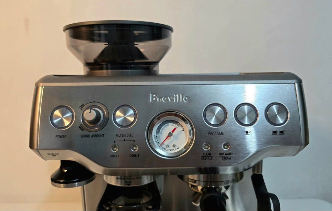 Breville Barista Express Espresso Machine (Category: Coffee Machines & Makers) located in Rizal. Submitted by mikz_1303 (Listing ID 1462476268, Image 2). Description: Breville Barista Express Espresso Machine Australian mall pull out Used as display/demo unit 220V Model:BES875 with box Inclusion Portafilter 3 filter cups Descaling liquid 2 cleaning tablet Milk Pitcher Tamper Good as new .
