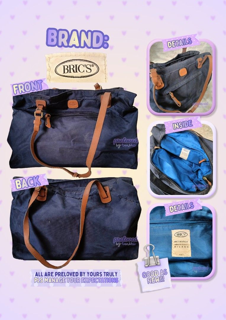 BRIC'S BOUTIQUE Tote Bag (Category: Tote Bags) located in Zamboanga. Submitted by tenshiqt (Listing ID 1462679889, Image 1). Description: - Navy blue BRIC'S BOUTIQUE tote bag - Genuine leather accents and straps - Main compartment with secure zip closure - Interior zip pocket for essentials - Proudly Made in Italy.