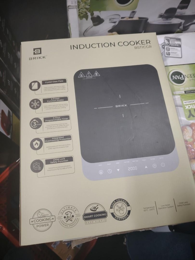 BRIKK BSTICGR Induction Cooker (Category: Cookers) located in Caloocan City. Submitted by jmrdespi (Listing ID 1462462533, Image 2). Description: - BRIKK Induction Cooker BSTICGR - Sleek Crystal Glass Plate - 6 Preset Cooking Modes for versatile cooking - 3-Hour Programmable Timer - Child Lock Safety Function for peace of mind - Dual Fan Cooling System for efficient operation - Large Coil Diameter ensures even heating - Smart Cooking Controls for