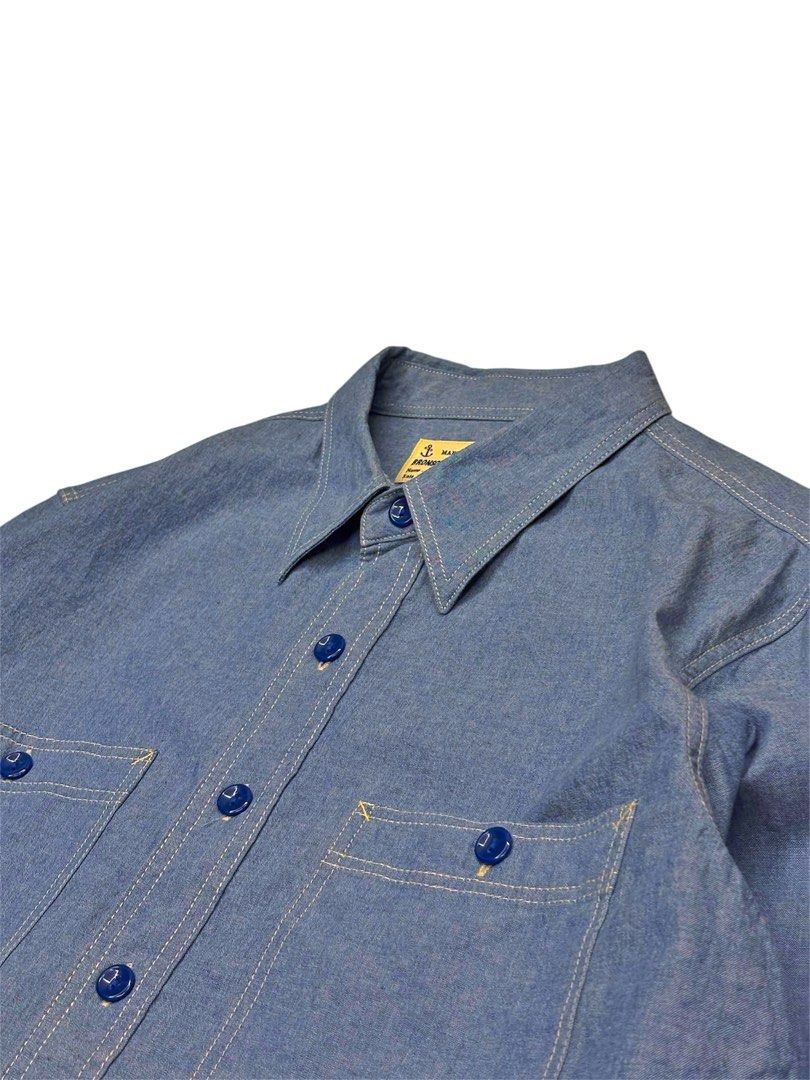 Bronson Mfg. Co. Chambray Work Shirt (Category: Formal Shirts) located in Valenzuela. Submitted by katadatakph (Listing ID 1462624461, Image 3). Description: Bronson Mfg. Co. Chambray Work Shirt Dimes: Width 21.5 Shoulders 18 Length 28 Cut from lightweight 7.2oz cotton chambray, this breathable work shirt serves as an effortless top layer for warmer spring days. The streamlined cut and flapless chest pockets keep the aesthetic clean, simple, and 