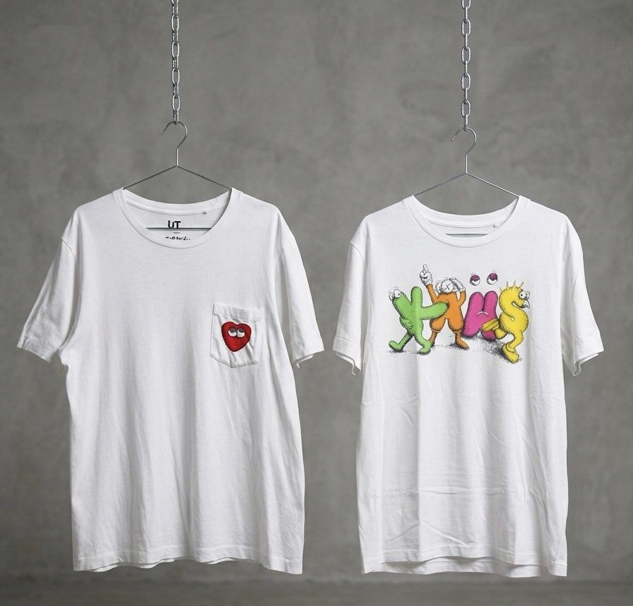 Bundle Uniqlo x KAWS Collaboration Tees (Category: Shirts) located in Manila. Submitted by got_loots (Listing ID 1462570444, Image 1). Description: WTS❗️❗️❗️ 2016 Uniqlo x KAWS Heart Pocket Tee In Good Condition Dimes:20x28 Kaws x Uniqlo Font Tee In Good Condition Small on Tag Dimes:17x26 ₱850 Only .