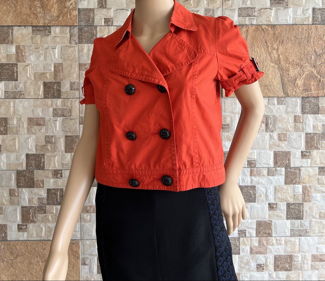 BURBERRY BLUE LABEL - DOUBLE BREASTED BLOUSE (Category: Blouses) located in Bacolod City. Submitted by timelessbyjosh (Listing ID 1461038018, Image 1). Description: BEST FOR Y2K & CASUAL OUTFITS SIZE : 38 ACTUAL COLOR : BRIGHT RED COLOR RATE : 9 OUT OF 10 CONDITION : EXCELLENT FOR A VINTAGE PIECE MATERIAL : 100 % COTTON MADE IN : JAPAN FLAWS : NONE DIMENSIONS LENGTH - 18 WIDTH - 18. 5 MEASUREMENT TAKEN WHILE LAYING FLAT. PLEASE COMPARE THE MEASUR