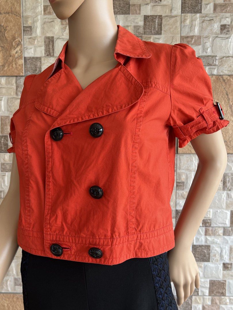 BURBERRY BLUE LABEL - DOUBLE BREASTED BLOUSE (Category: Blouses) located in Bacolod City. Submitted by timelessbyjosh (Listing ID 1461038018, Image 2). Description: BEST FOR Y2K & CASUAL OUTFITS SIZE : 38 ACTUAL COLOR : BRIGHT RED COLOR RATE : 9 OUT OF 10 CONDITION : EXCELLENT FOR A VINTAGE PIECE MATERIAL : 100 % COTTON MADE IN : JAPAN FLAWS : NONE DIMENSIONS LENGTH - 18 WIDTH - 18. 5 MEASUREMENT TAKEN WHILE LAYING FLAT. PLEASE COMPARE THE MEASUR