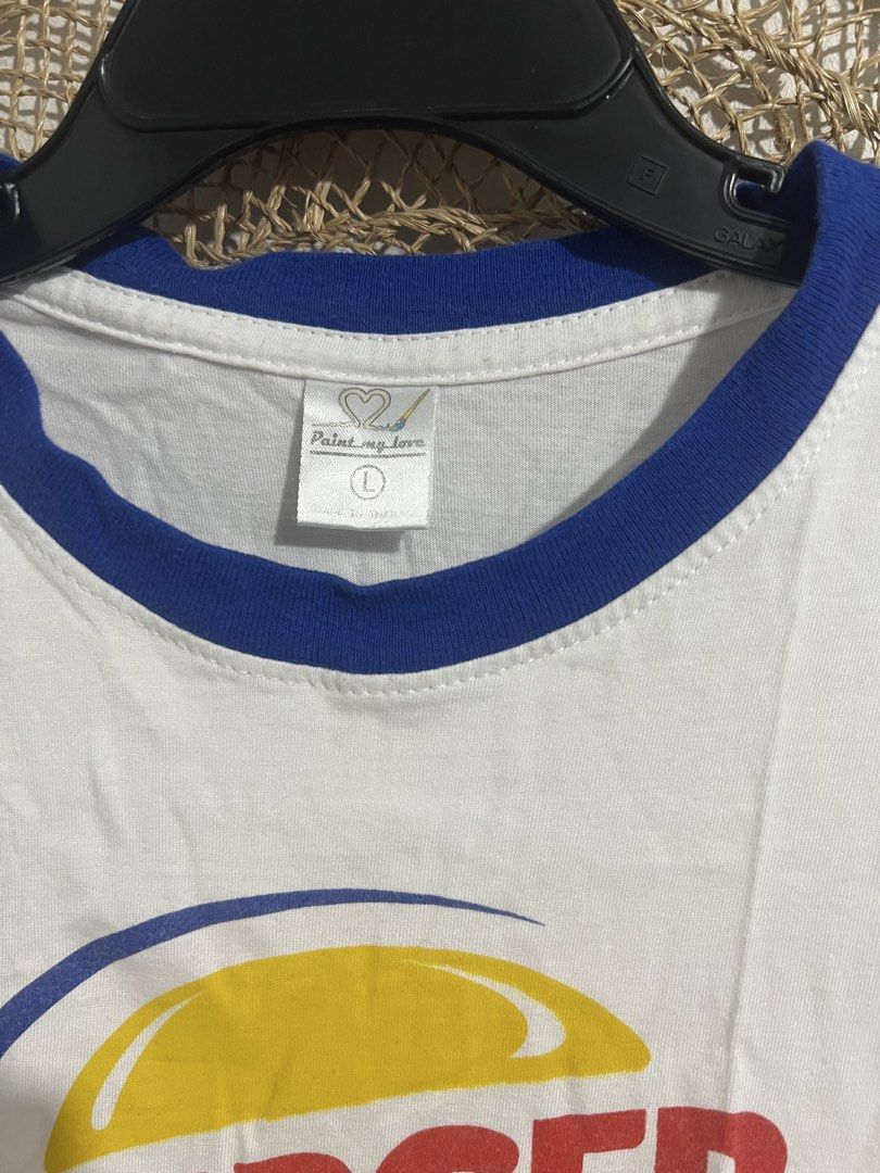 Burger King Kids T-Shirt (Category: Babies & Kids Fashion) located in Pasig City. Submitted by ilmsf (Listing ID 1462594119, Image 3). Description: - Classic Burger King logo ringer tee - White with blue collar and sleeve trim - Size: 6yrs old - Comfortable cotton material.