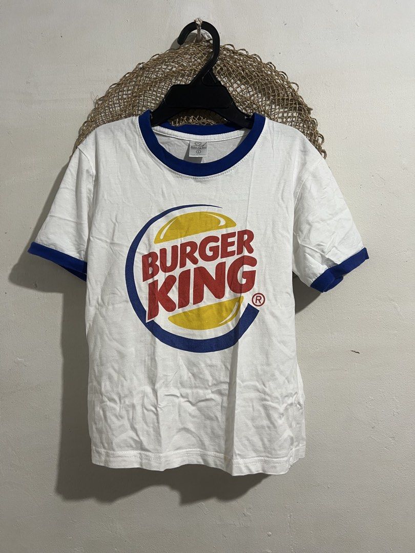 Burger King Kids T-Shirt (Category: Babies & Kids Fashion) located in Pasig City. Submitted by ilmsf (Listing ID 1462594119, Image 1). Description: - Classic Burger King logo ringer tee - White with blue collar and sleeve trim - Size: 6yrs old - Comfortable cotton material.