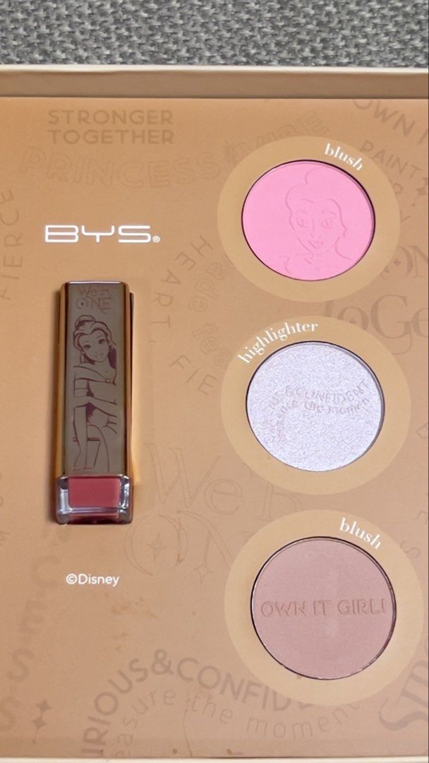 BYS Disney Princess Full Face Makeup Sets (Belle & Ariel) (Category: Makeup) located in Guiguinto. Submitted by ambershelb75728 (Listing ID 1462644075, Image 2). Description: - Two BYS Disney Princess full face makeup sets available. - Set 1: 'Curious and Kind' featuring Belle. - Set 2: 'Treasure the Moments' featuring Ariel. - Each set includes: Blush, Highlighter, and Lipstick. - Ideal gift for any Disney fan!.